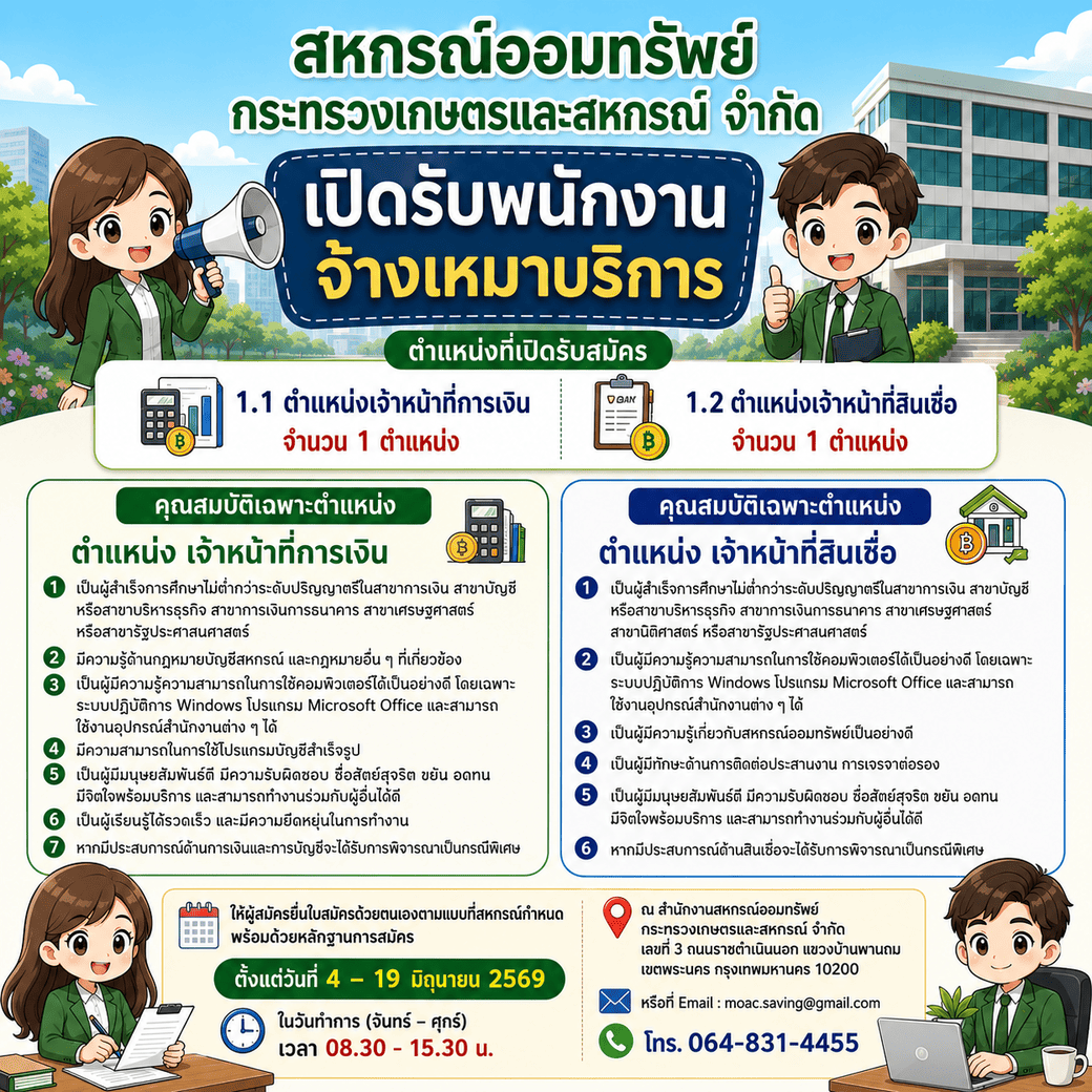 สอ.กษ. เปิดรับสมัครพนักงานจ้างเหมาบริการ จำนวน 2 อัตรา